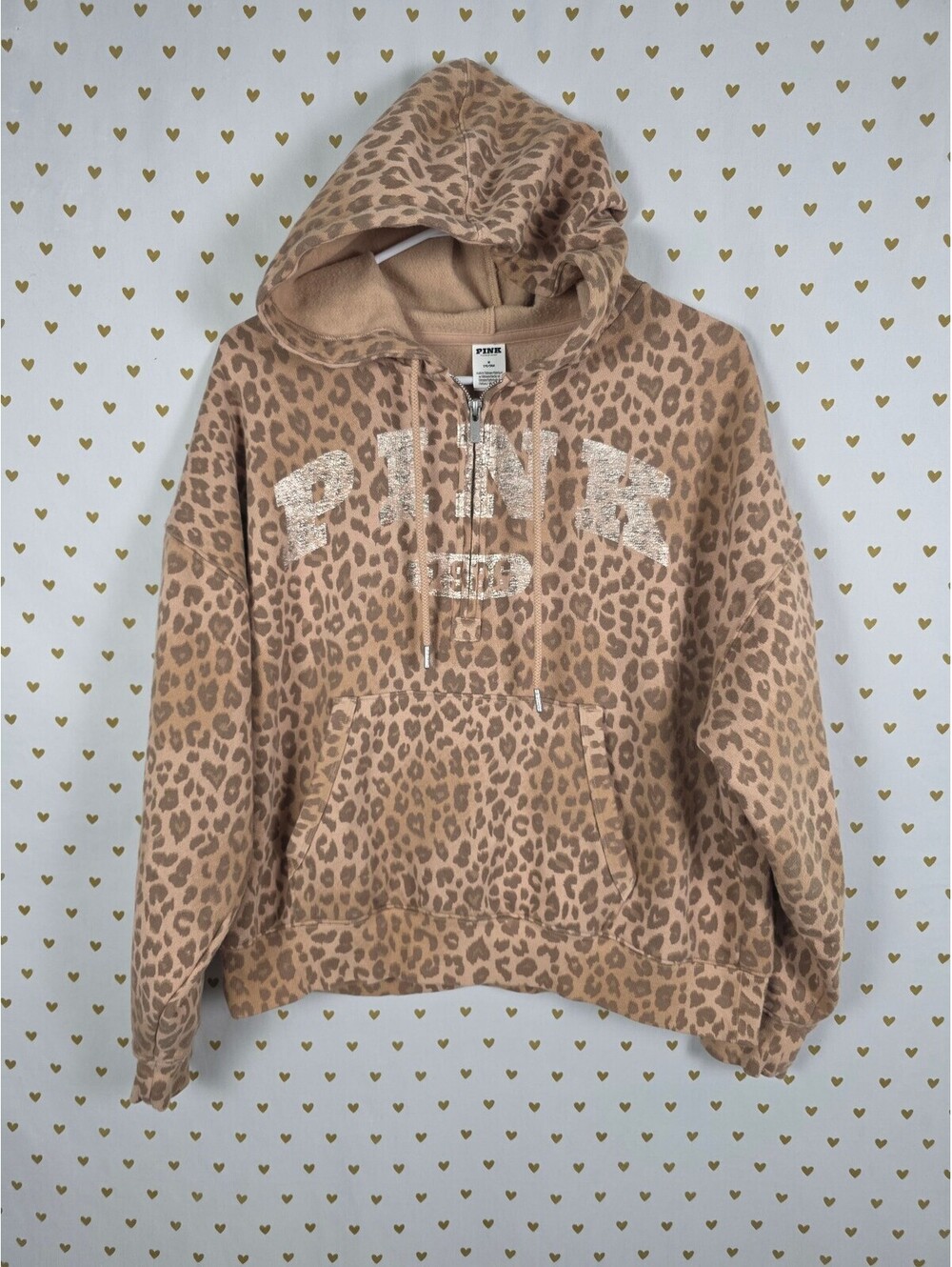 Victoria’s Secret PINK Leopard Cheetah 1986 Metallic BLING Half Zip Hoodie M